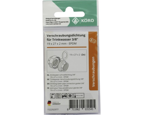 EPDM ring 19 x 27 x 2 mm 70 Sh.A voor 3/8
