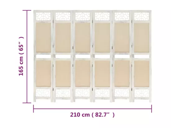 Cloison de séparation 6 panneaux Crème 210x165 cm Tissu