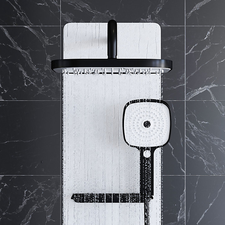 Colonne de douche hydromassante verre trempé blanc et noir Glass 2 Galedo