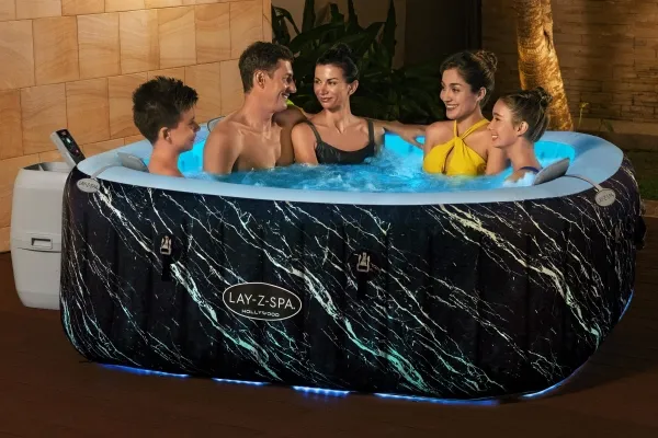 Bestway Lay-Z-Spa 6001F, 778 L, 6 person(er), Firkant, Boble/Jet massage, ABS, Polyethylenterephthalatfolie (PET), Polyvinylchlorid (PVC), Sort, Hvid