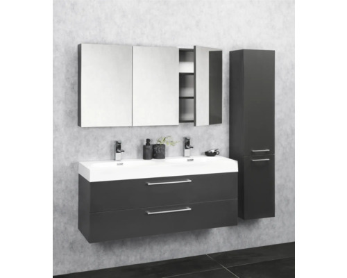 Badkamermeubelset Differnz Somero BxHxD 120 x 54 x 38 cm, antraciet fronten, met witte gegoten mineraalwastafel