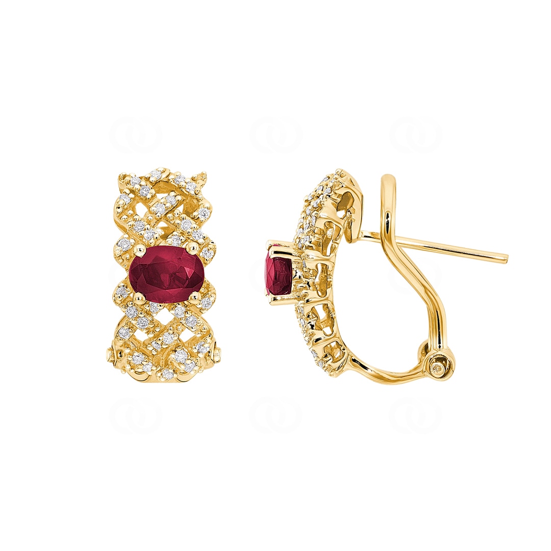 Kreolen 750/18 K Gelbgold mit Rubinen und Diamanten 0.17 ct H/si