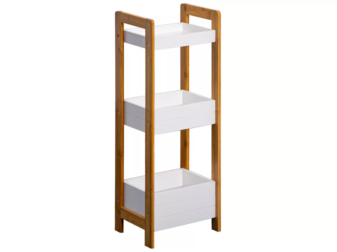 Étagère en échelle Meuble de salle de bain 3 étagères MDF Bambu Blanc