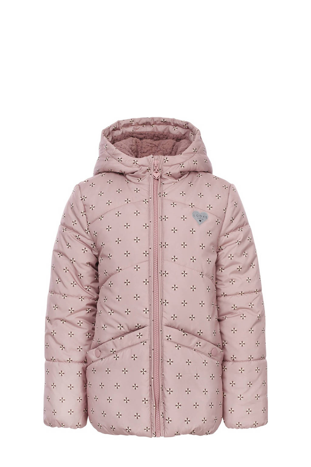 LOOXS gewatteerde winterjas met all over print roze