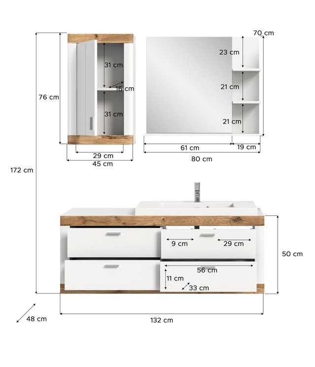 Home affaire Badmöbel-Set »Landsby, 3 teilig, inklusive Mineralguss-Waschbecken, bestehend aus:« Set, 3 Stk. tlg.
