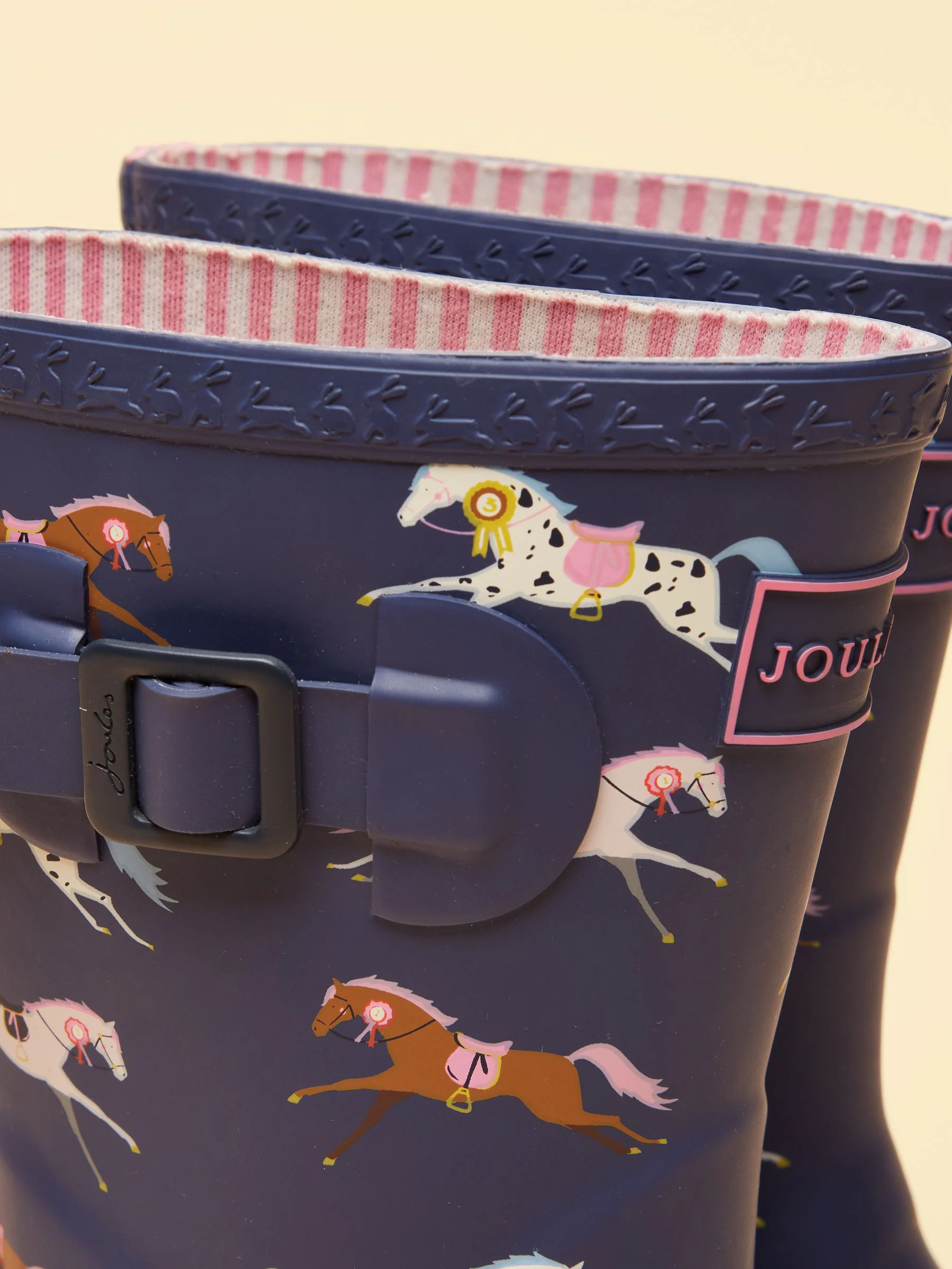 Navy & Roze Paard - Joules kinderregenlaarzen met print