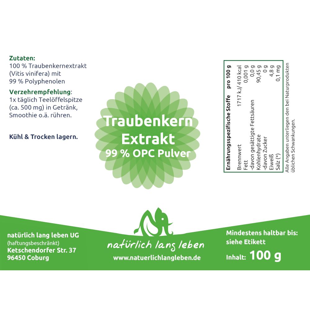 natürlich lang leben Traubenkernextrakt 99% Polyphenole (OPC) Pulver