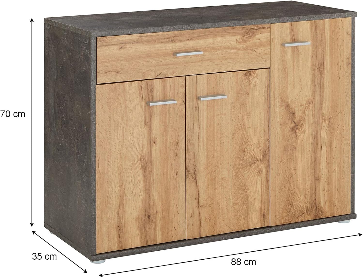 CARO-Möbel Schuhschrank DEUSTO 3 Türen 1 Schublade 7 Einlageböden für Flur und Eingangsbereich - Schuhregal geschlossen - Schuhaufbewahrung Sideboard betonoptik/Eiche