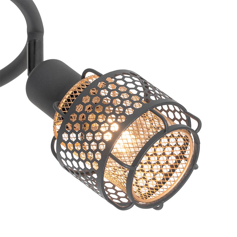 Design plafondlamp zwart met goud 3-lichts rond - Noud