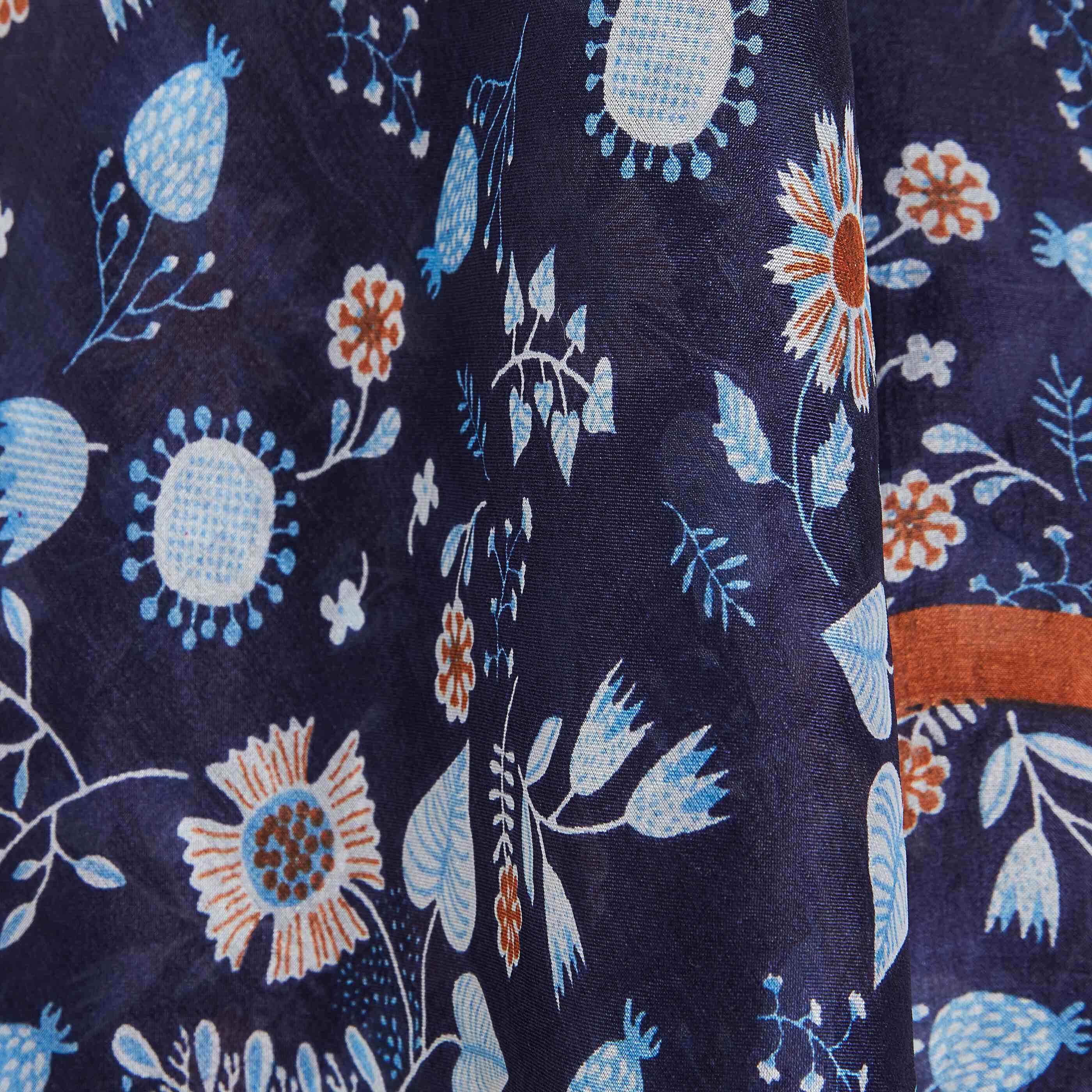 Foulard soie imprimé fleuri femme - MARINE