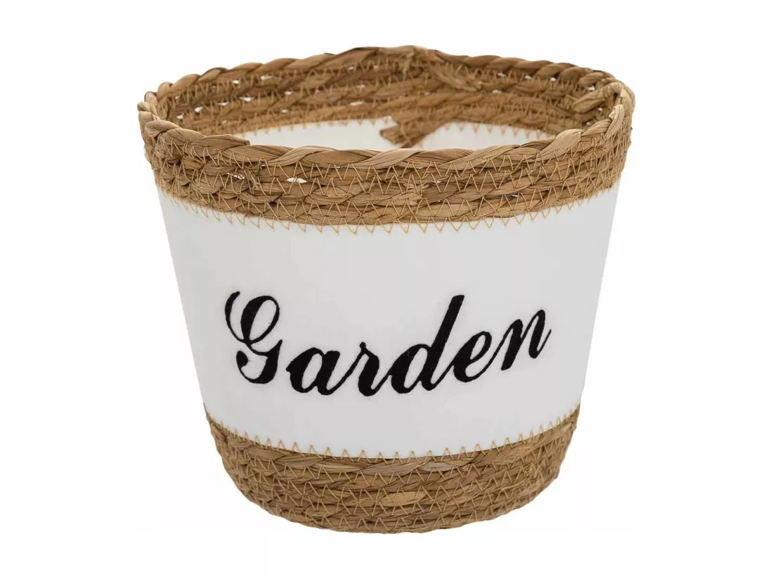 Panier en fibre naturelle et coton en blanc D20x17