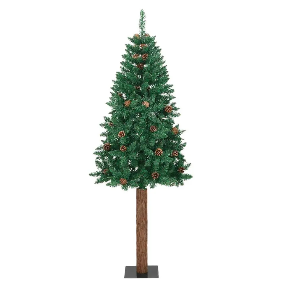 vidaXL Kerstboom met echt hout en dennenappels smal 180 cm PVC groen
