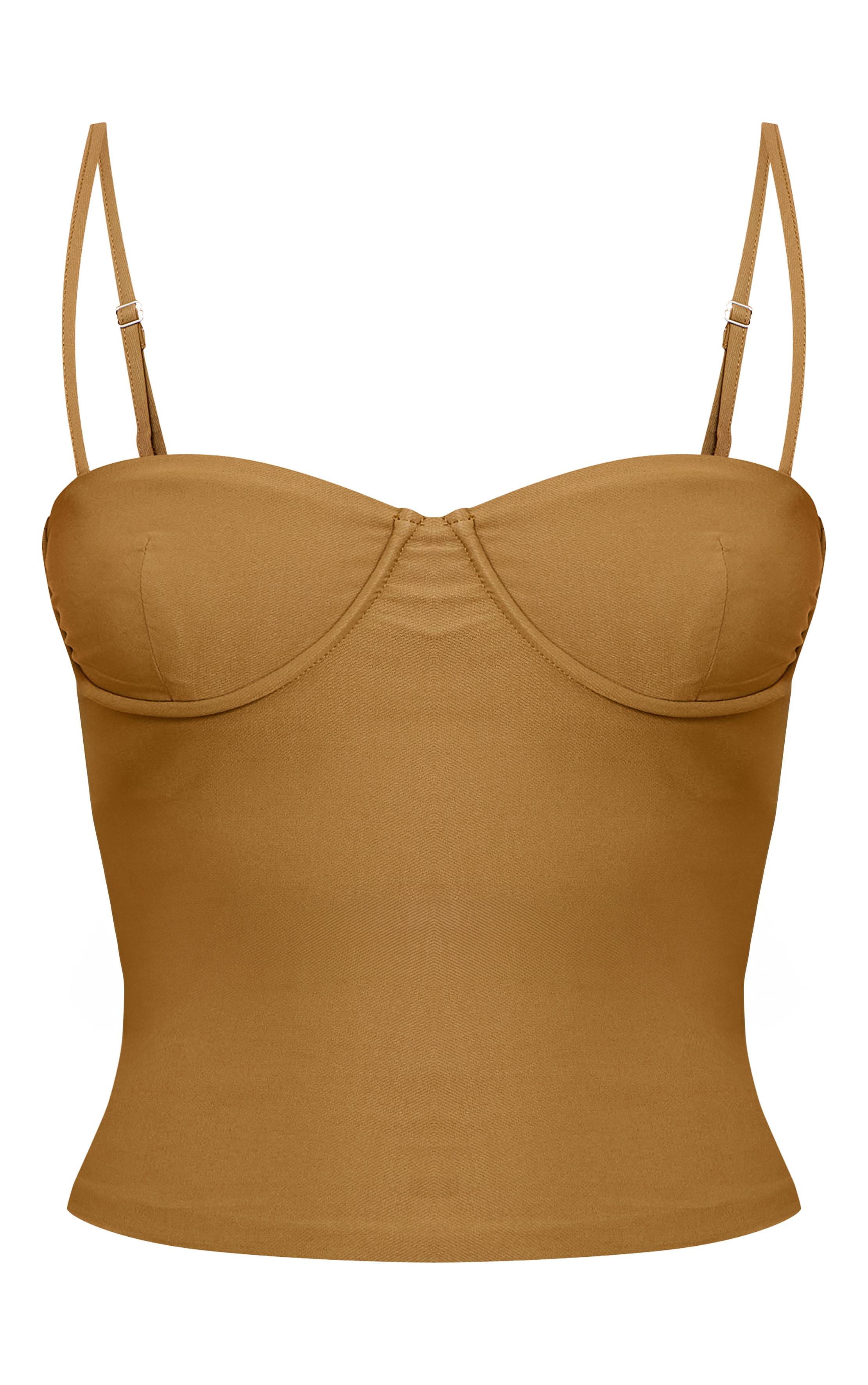 Vert Olive Haut Caraco À Bretelles En Tissu Extensible Tissé