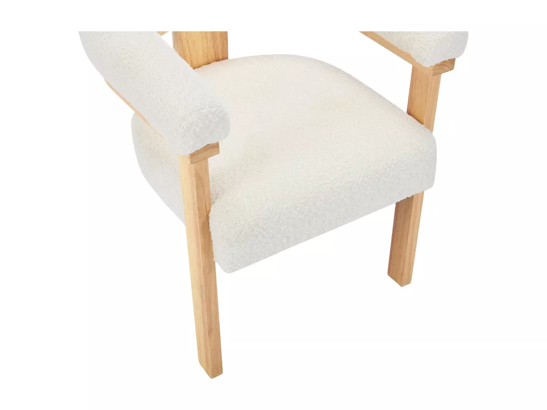 Lot de 2 chaises avec accoudoirs en tissu bouclette et bois d'hévéa naturel - Blanc - LIVELIA de Pascal MORABITO