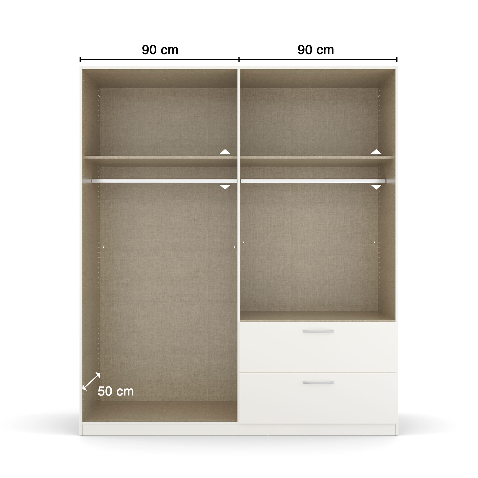 Drehtürenschrank - alpinweiß - 2-türig - 2 Schubkästen - 181 cm
