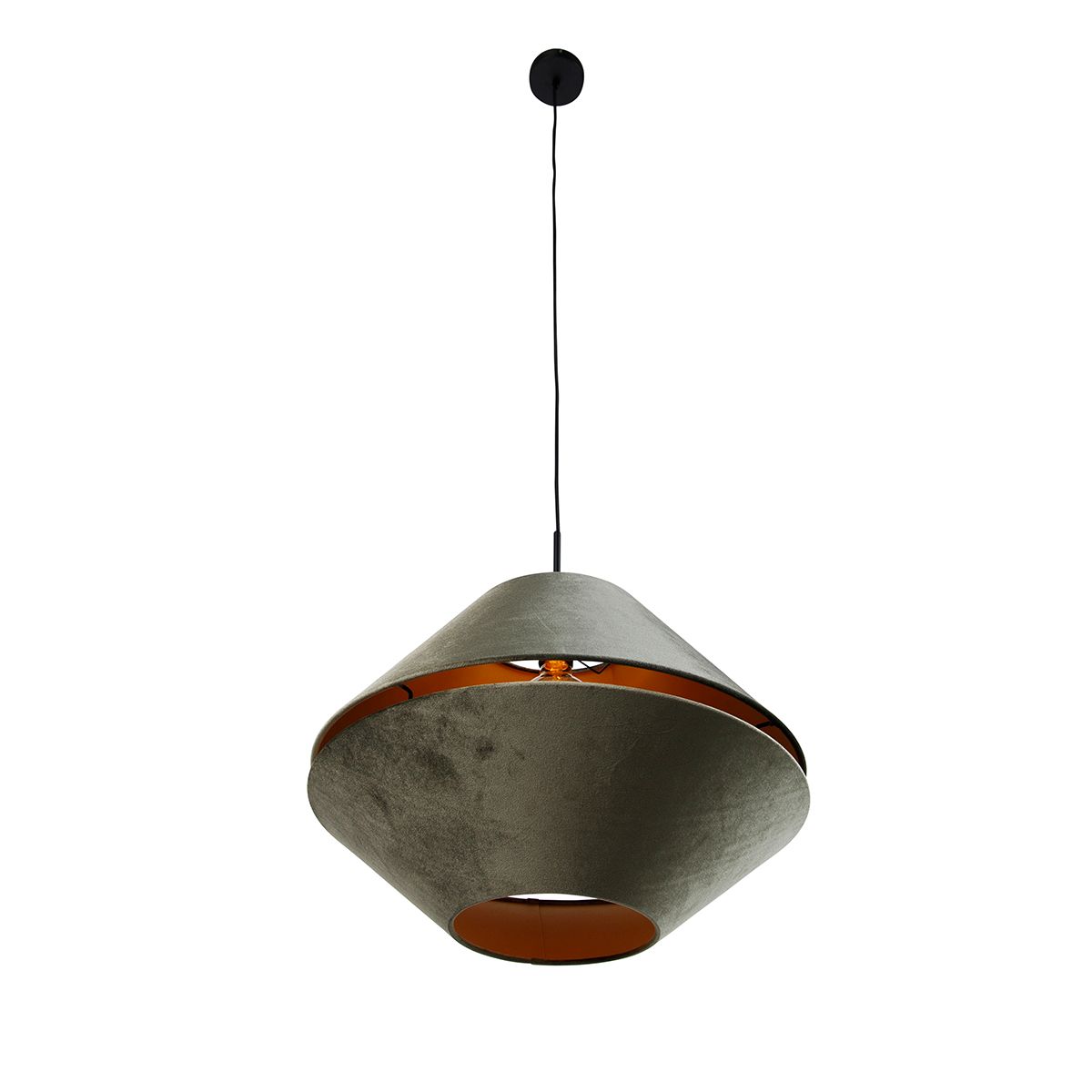 Hanglamp zwart met dubbele velours lampenkap groen met gouden binnenkant - Combi 1