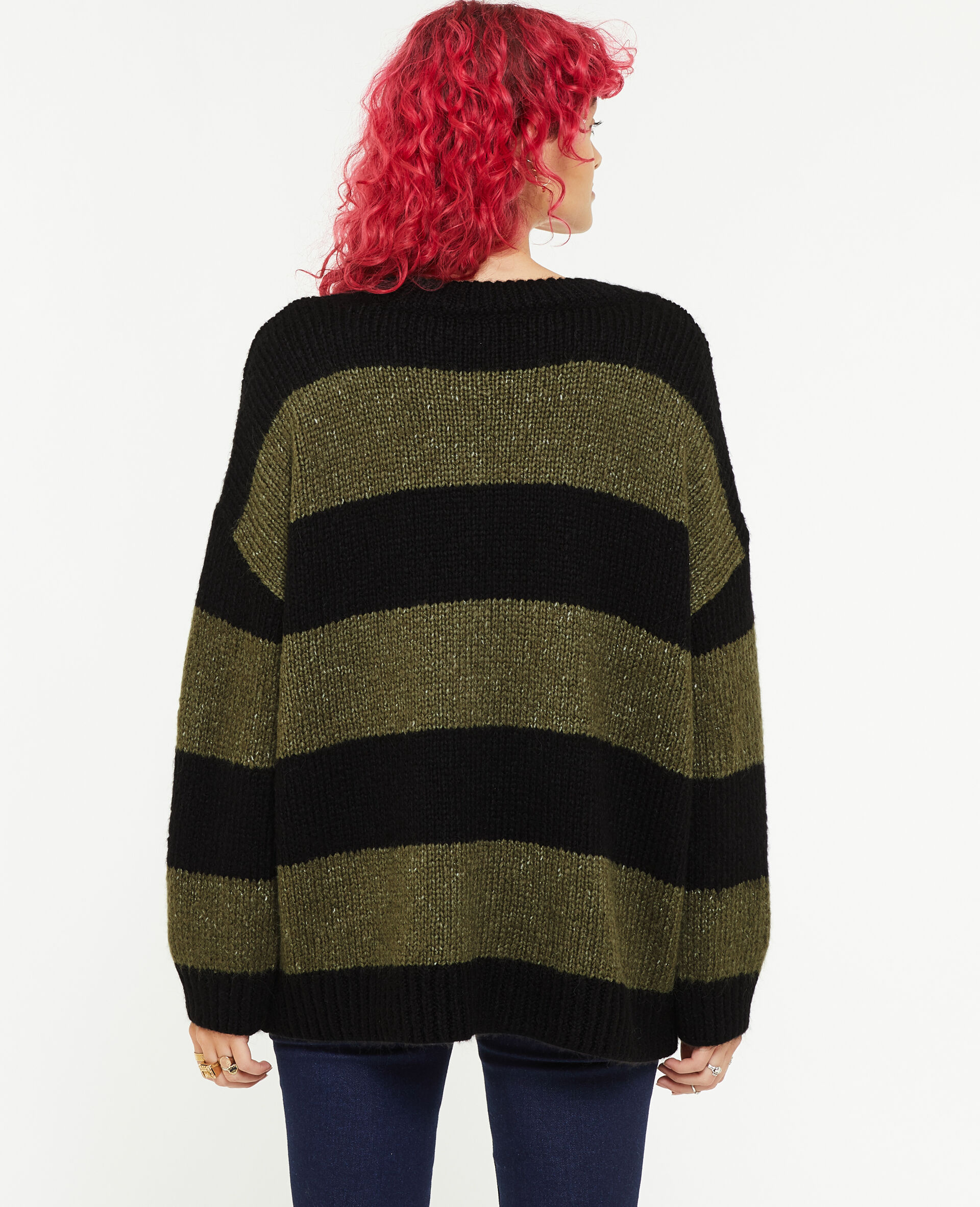Pull oversize à rayures - Vert kaki