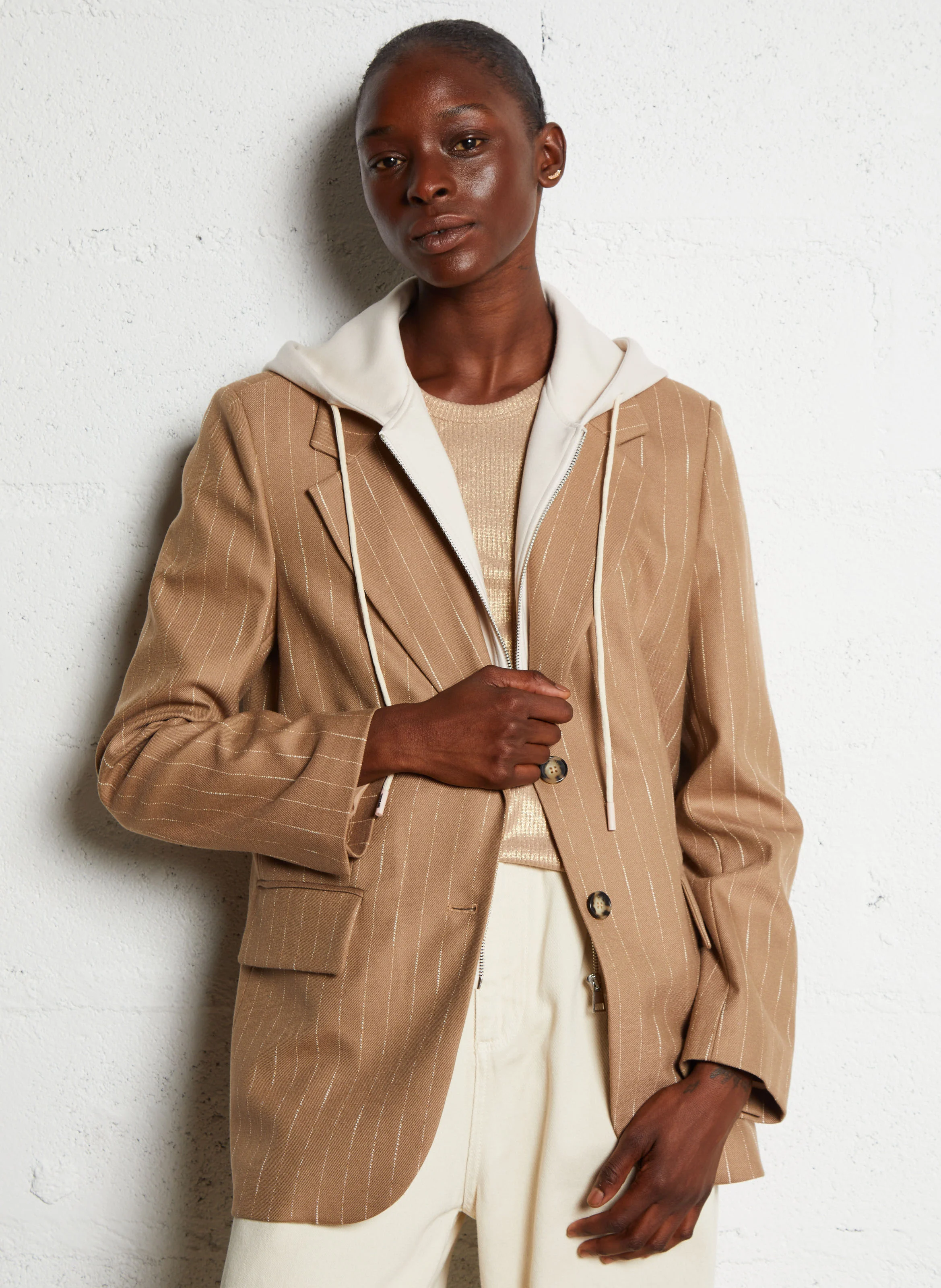 Veste de tailleur deux en un rayé | Marron