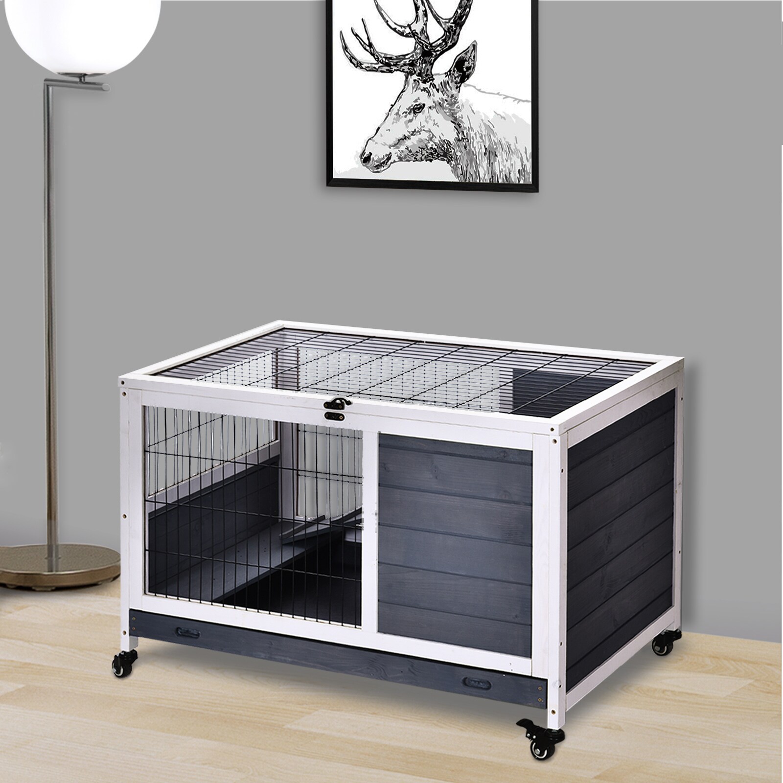 PawHut Kleintierkäfig mit Rädern und 2 Ebenen 90L x 53B x 59H cm