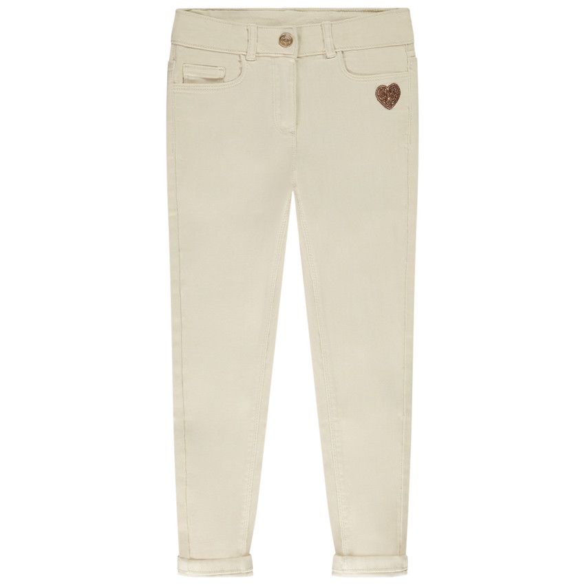 Jean slim motif cœur en sequins pour fille - Ecru