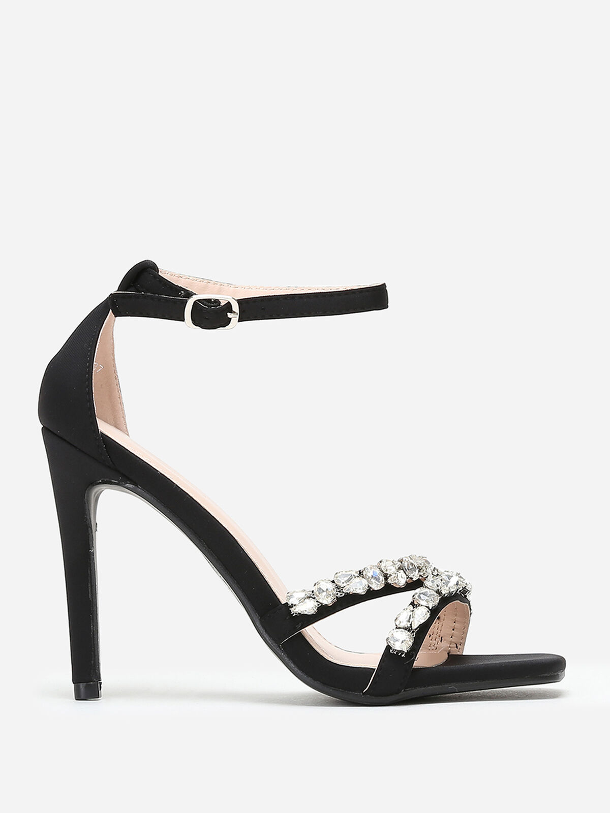 Sandales en tissu à strass et talon fin- Noir