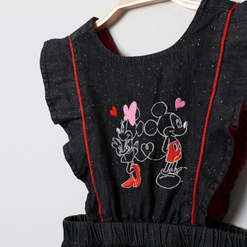Robe tablier en chambray print Mickey et Minnie Disney - Gris foncé