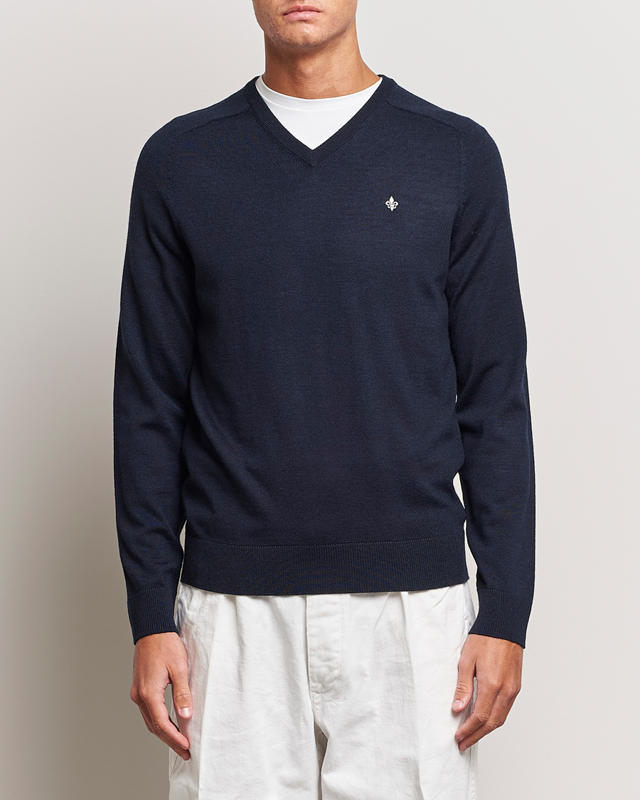 Morris Merino V-neck Navy