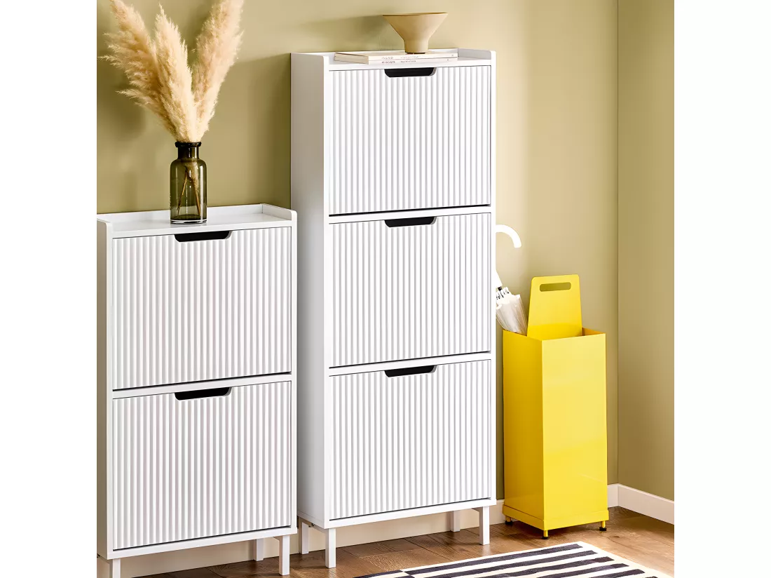 SoBuy FSR177-H-W Meuble à Chaussures Armoire à Chaussures Meuble Rangement Chaussures 3 Portes abattantes, Meuble d'Entrée Coffre Rangement pour Chaussures, Blanc