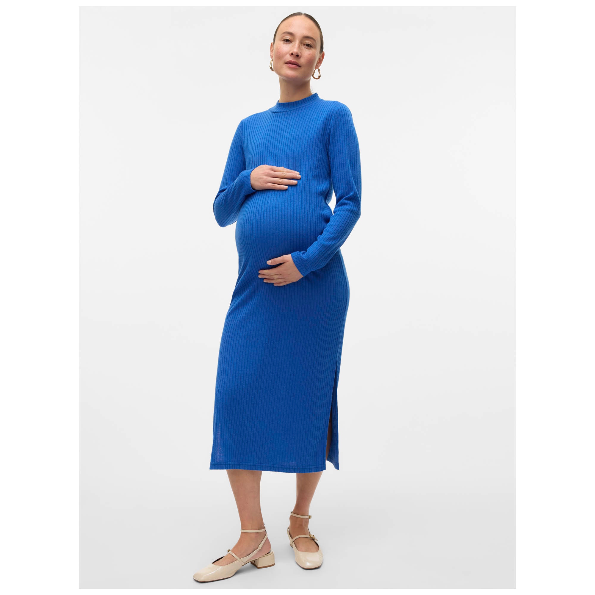 Mamalicious zwangerschapsjurk lange mouwen effen blauw