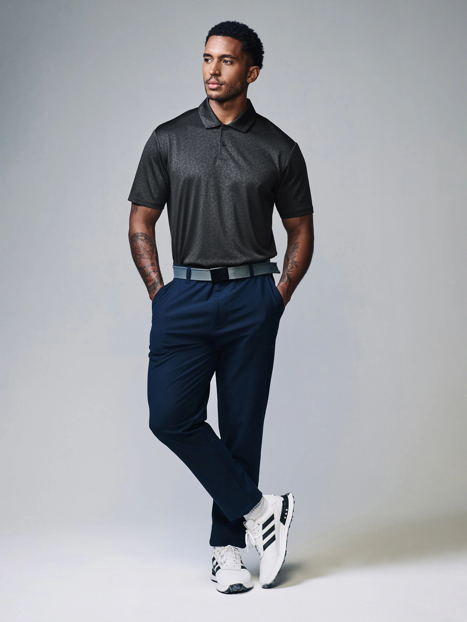Leisteen grijs - Sportief jacquard golfpoloshirt