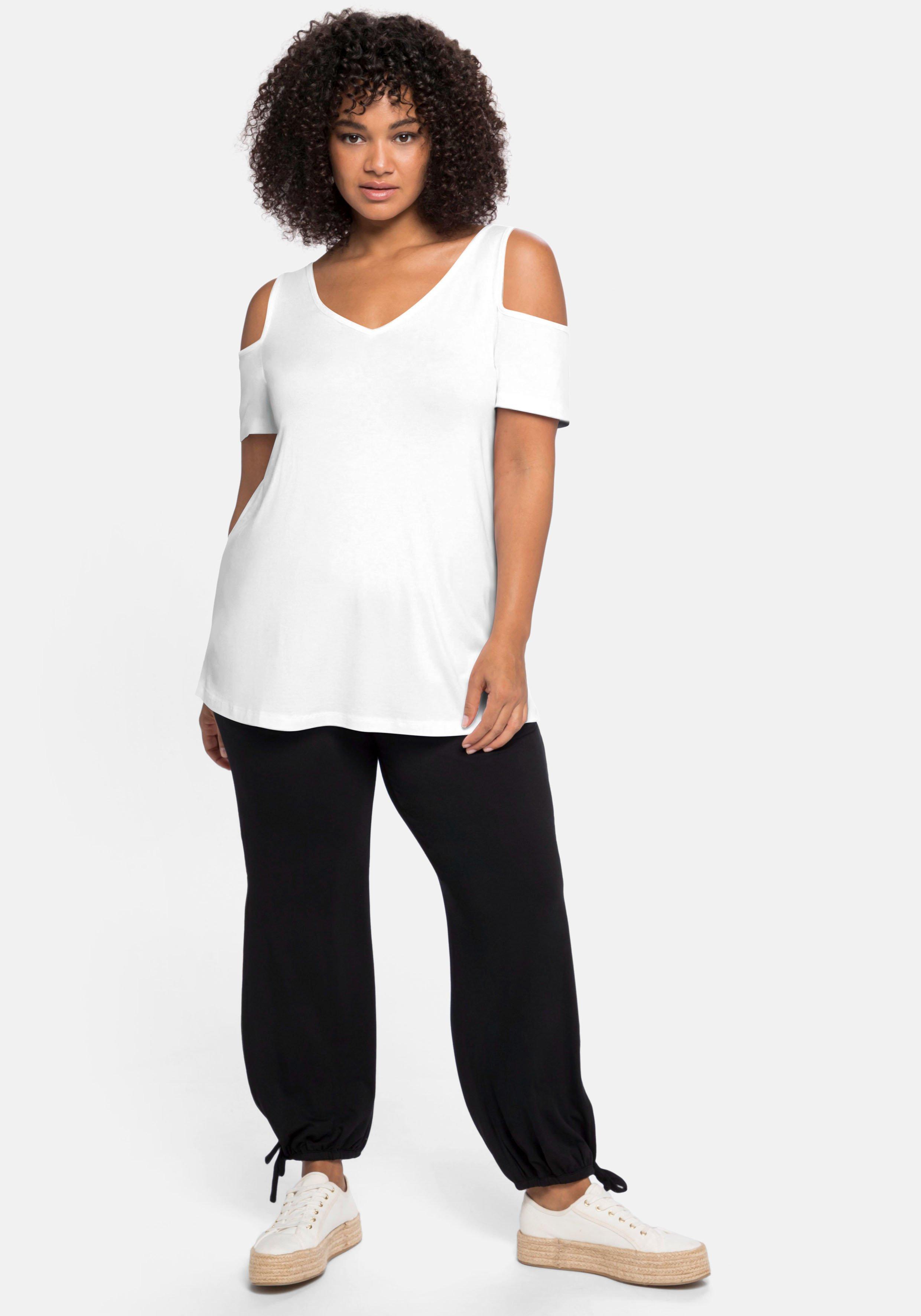 Jerseyhirt mit V-Ausschnitt, im schulterfreien Look