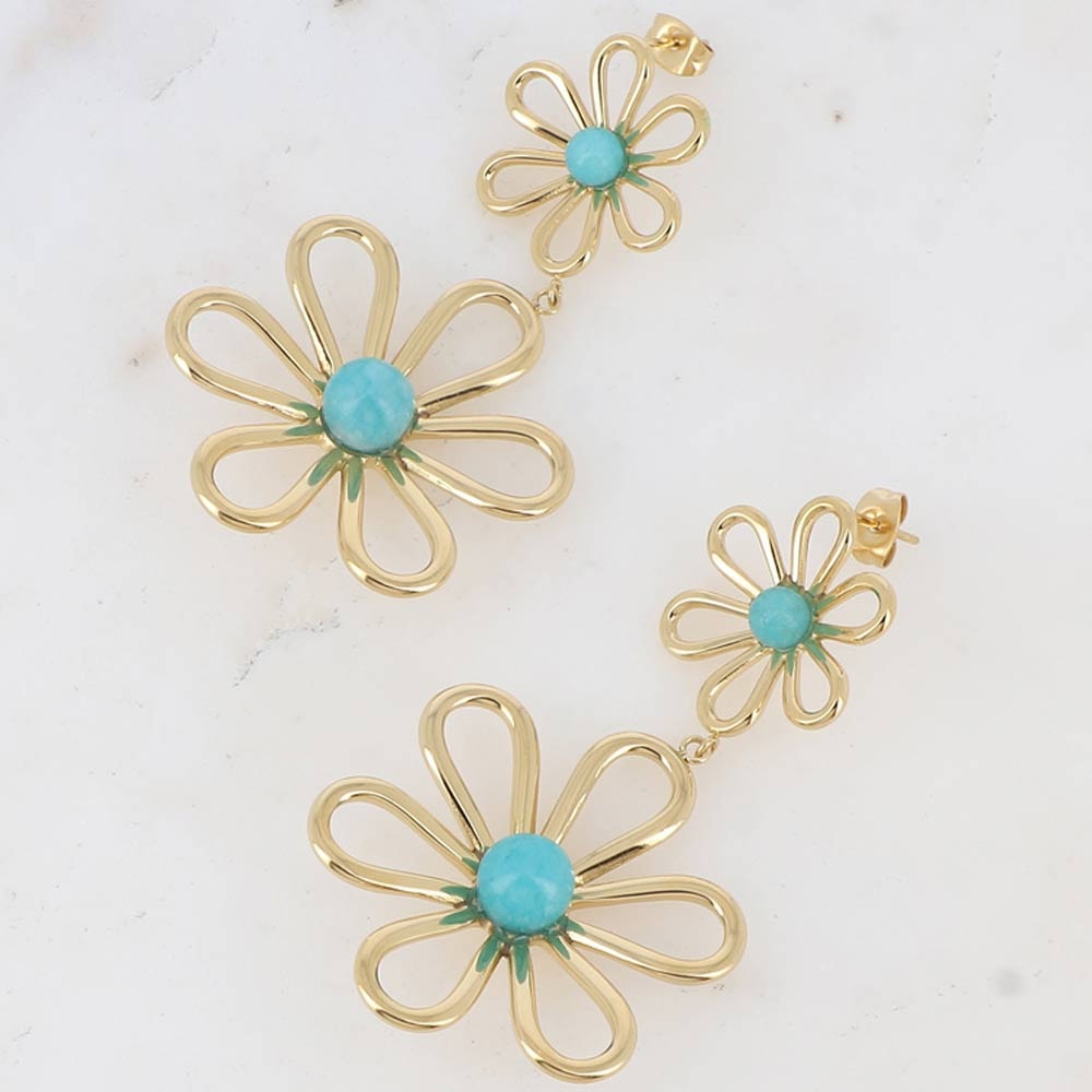 Boucles d'oreilles - Acier inoxydable doré & amazonite bleu