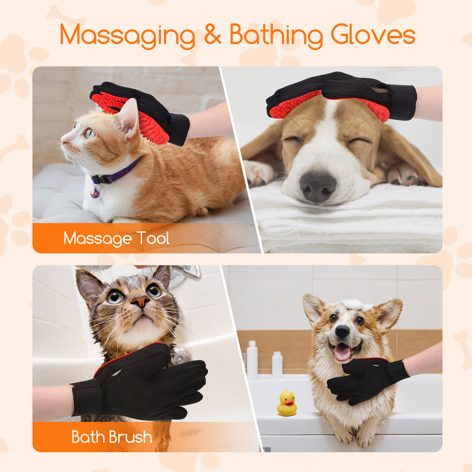 Luvas Nobleza para remoção de pelos de gatos, escova lavável e reutilizável para cães e gatos, pacote com 2 unidades, com faixas de pulso ajustáveis em velcro, luvas para remoção de pelos de gatos, vermelhas.