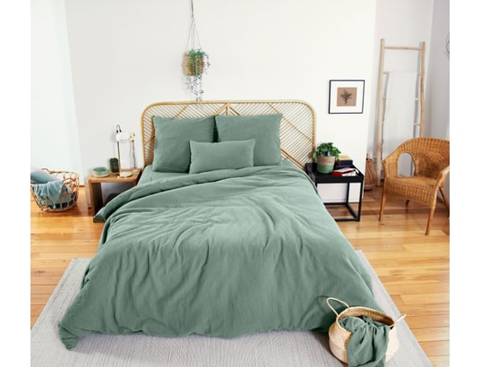 COTE DECO - Ensemble couette + 2 oreillers Parure de lit - double gaze de coton - 240 x 260 cm - amande