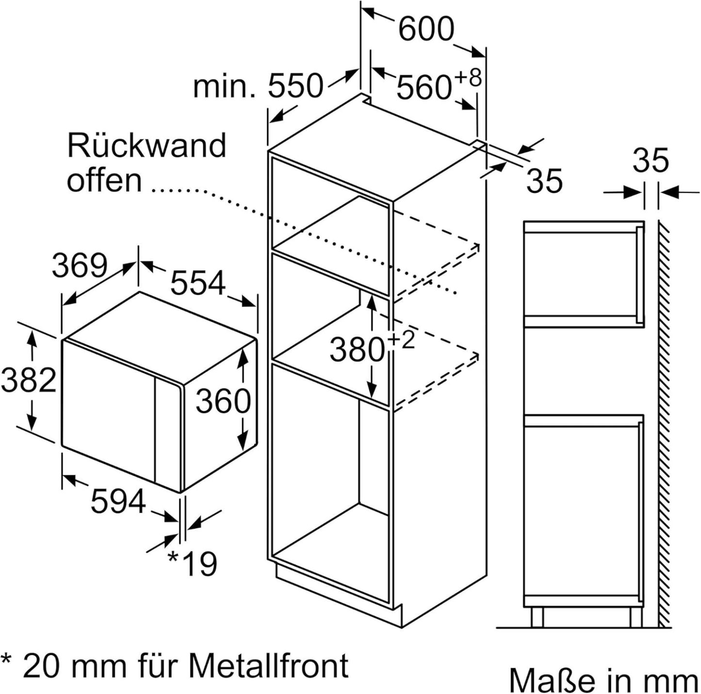 Bosch BEL554MS0 Serie 6 Einbau-Mikrowelle, 38 x 59 cm, 900 W, Drehteller 31,5cm, Türanschlag Links, AutoPilot 8 8 Automatikprogramme, Reinigungsunterstützung, LED-Touchdisplay, Edelstahl