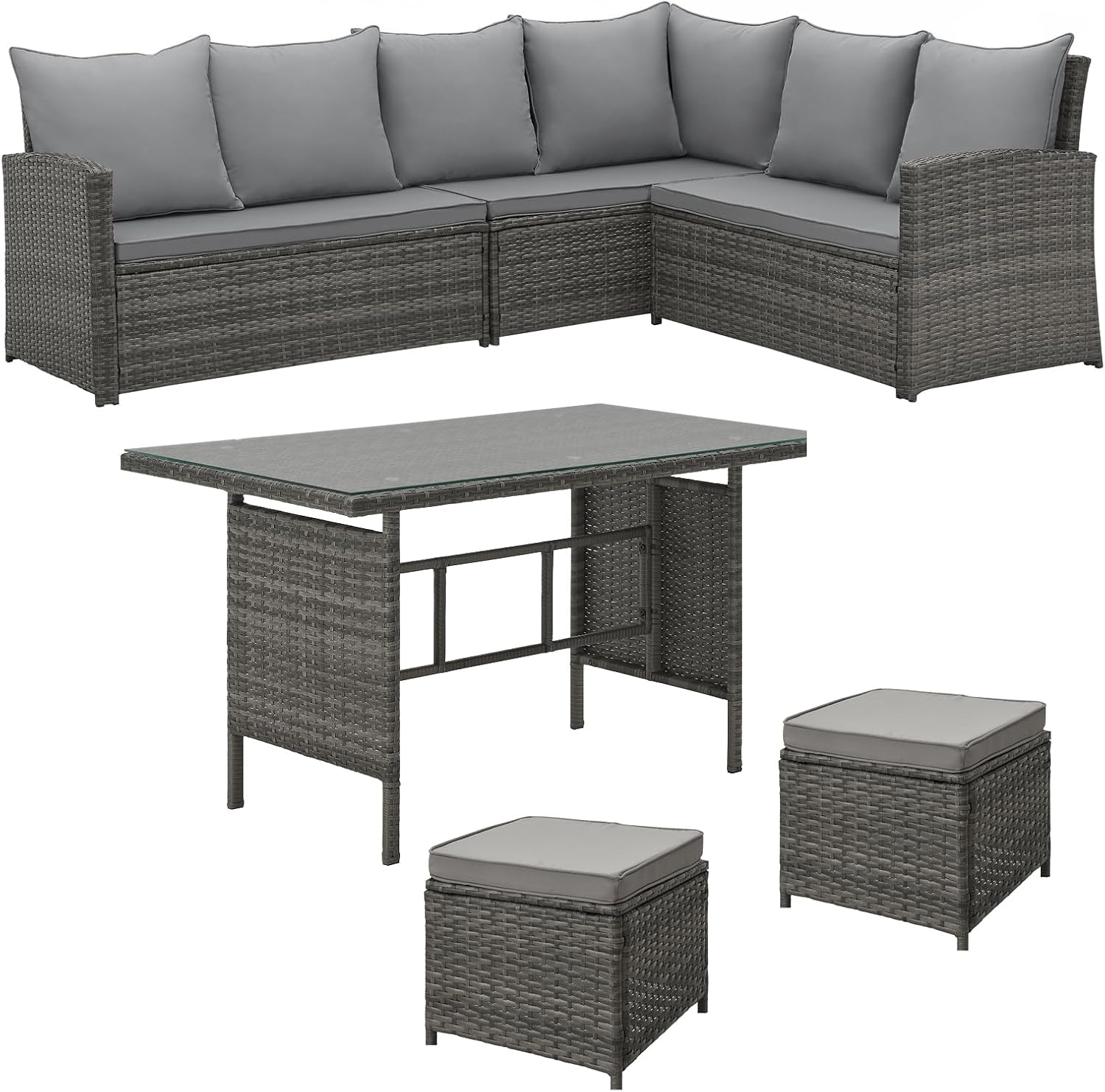 SVITA Monroe Garten-Lounge Set Polyrattan Lounge-Möbel Sitzgruppe Grau