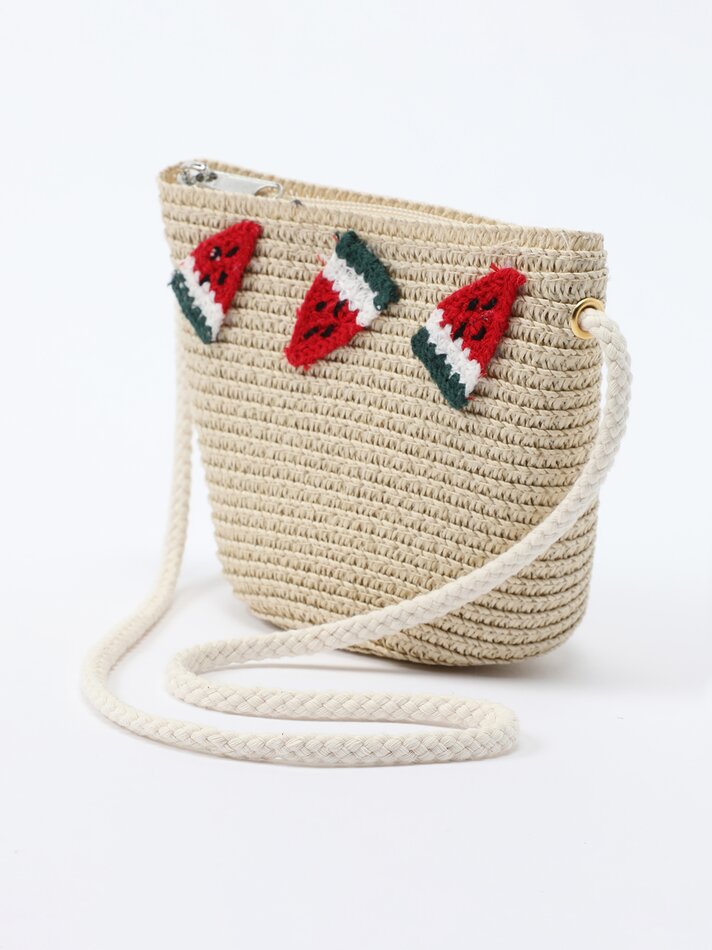 Conjunto de chapéu e bolsa de ráfia cor melancia - Natural