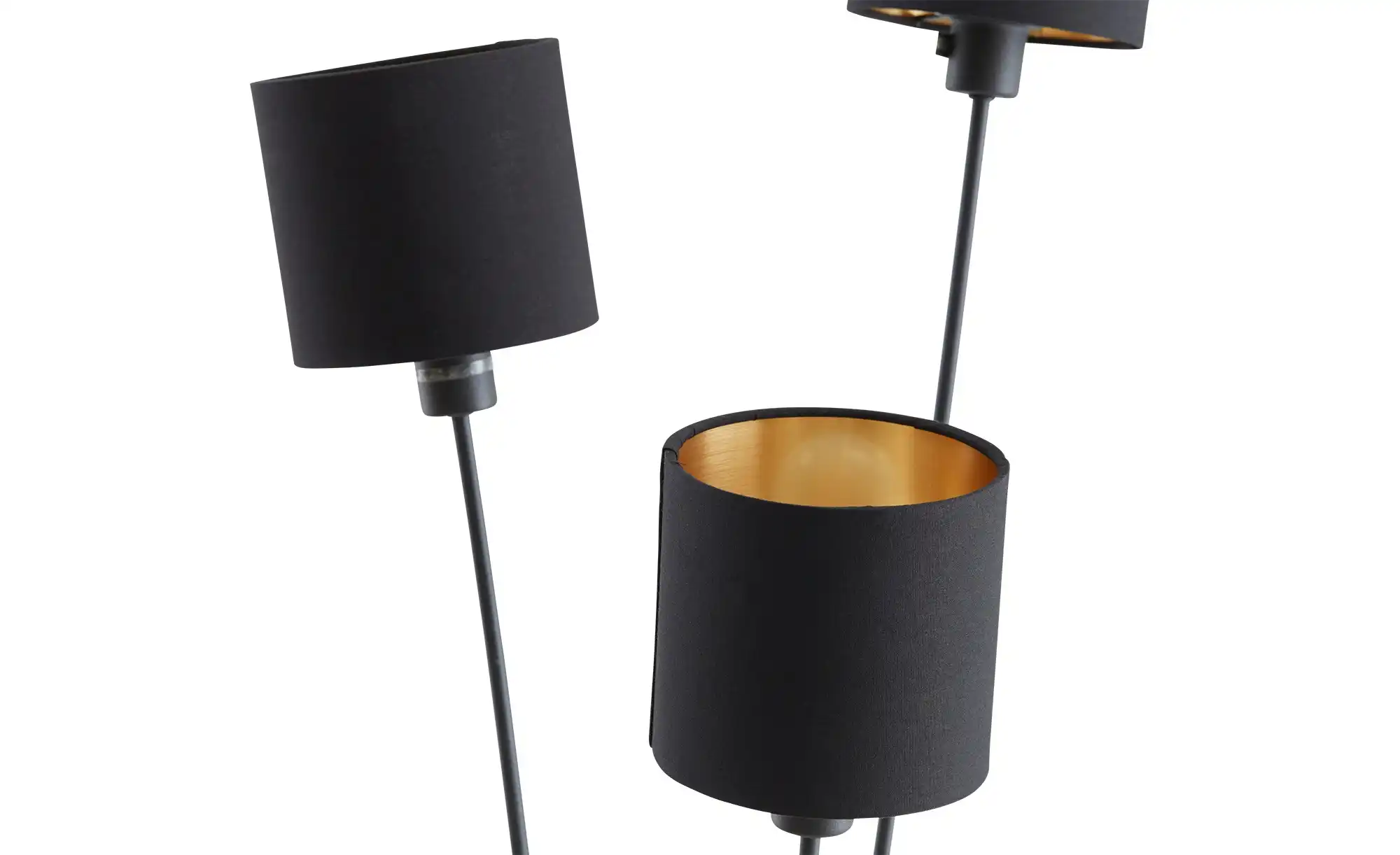 Trio Stehleuchte, 3-flammig, schwarz, Stoffschirm schwarz/gold