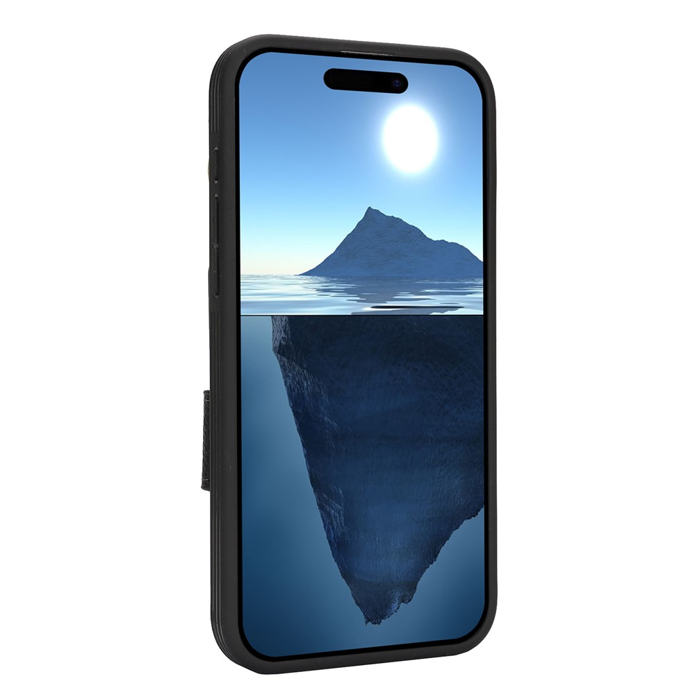 iPhone 16 Leder Hülle mit Münzfach und Kartenfächer   Finger Griff Halterung - Schwarz