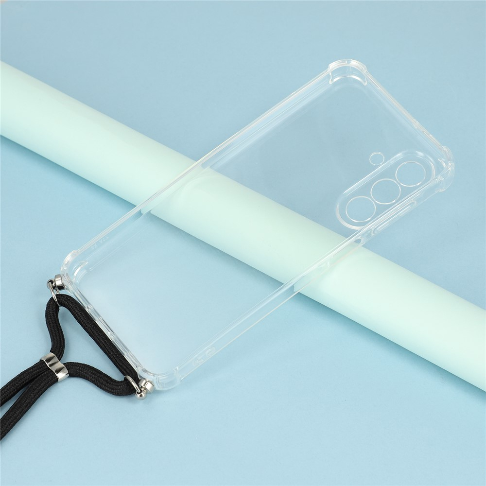 Samsung Galaxy A17 Necklace Gummi Hülle Air Cushion Fallschutz mit Kameraschutz   Handykette (70cm) - Schwarz / Silber