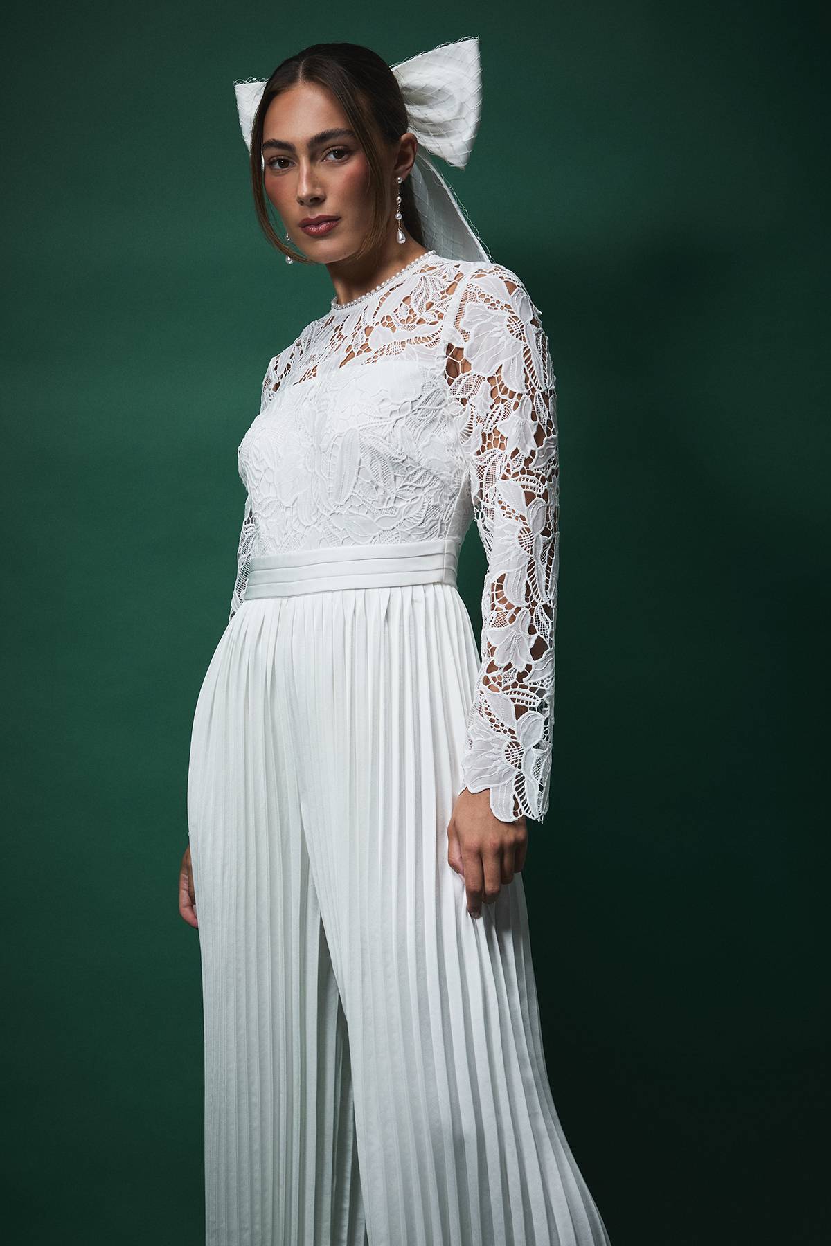 Coast Combinaison Lisa Tan Haut en Dentelle avec Pantalon Large Plissé