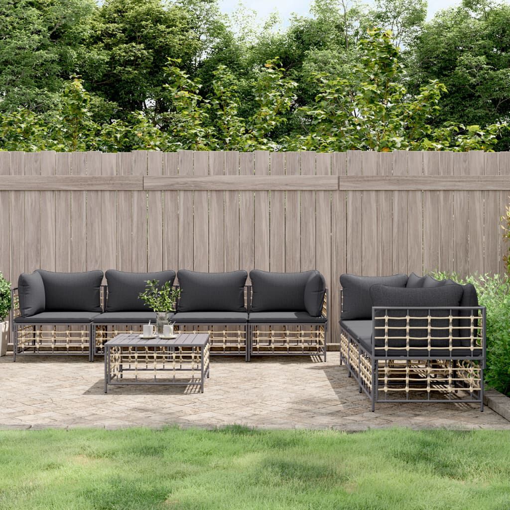 vidaXL 8-delige tuinloungeset met kussens, antraciet