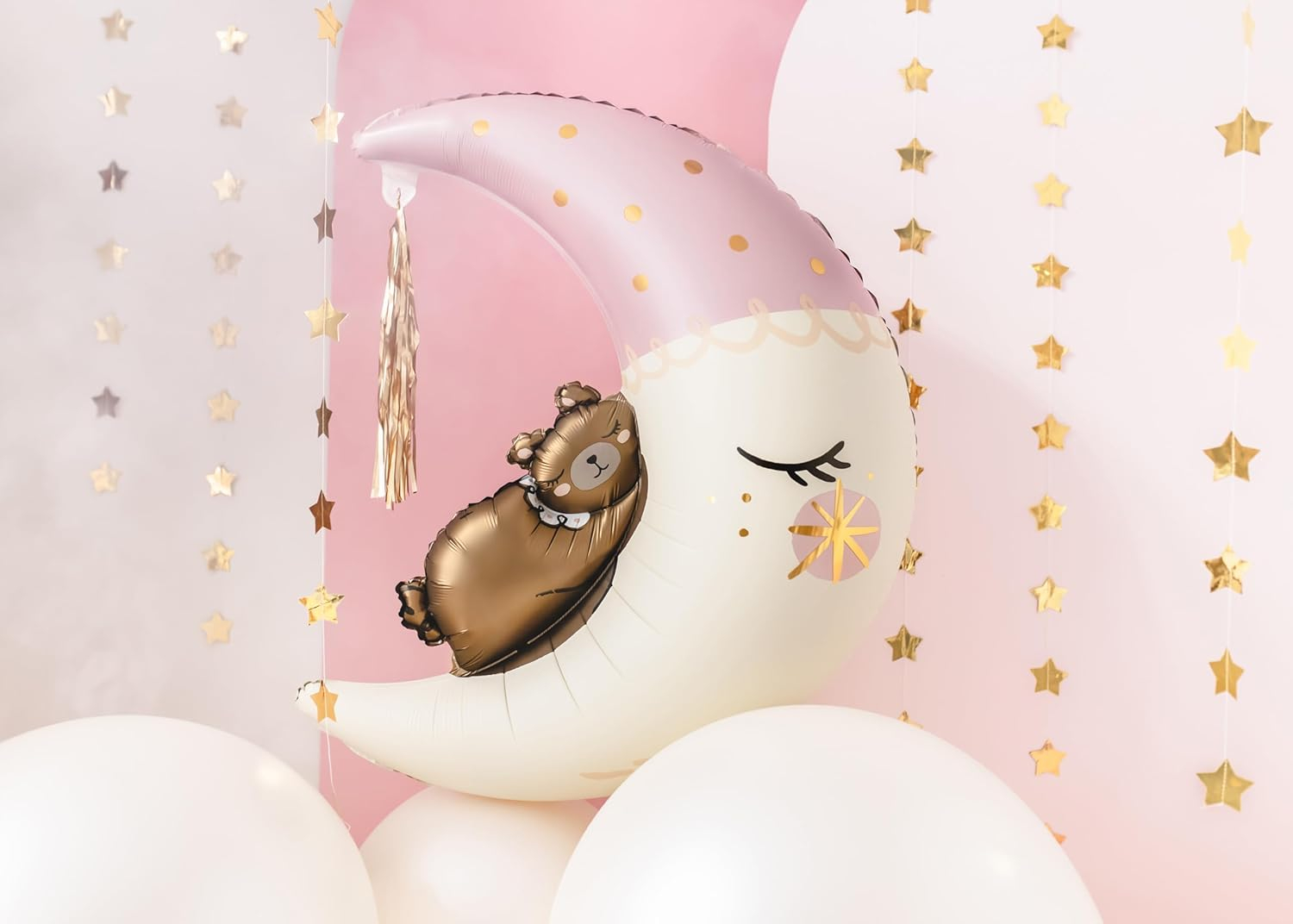 (2er Set) 75x55cm Mond Party Deko Folien Ballon Bär Luftballon für Baby Shower / Geburt - Weiss / Braun