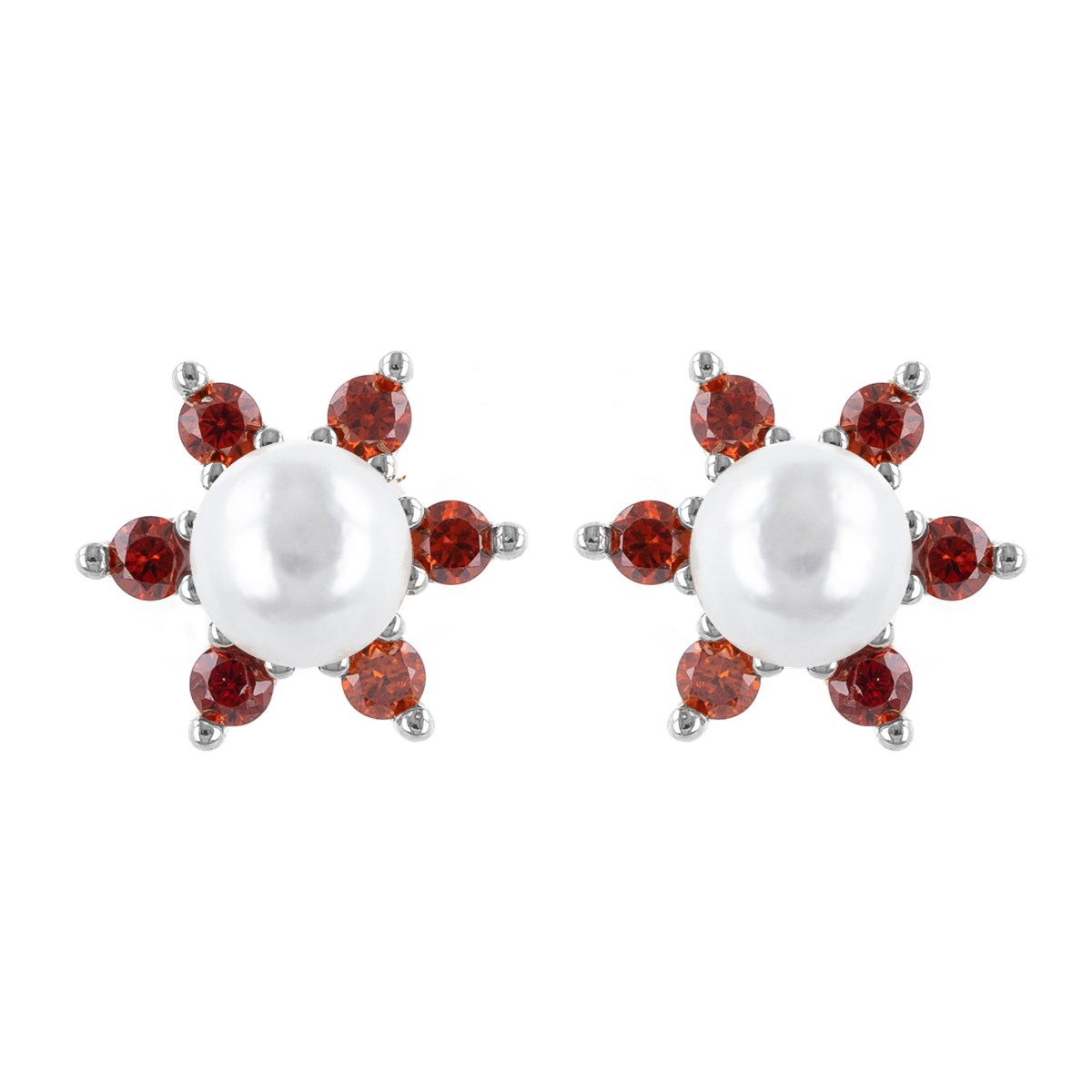 Boucles d'oreille argent rhodié étoile perle d'imitation et grenat cz