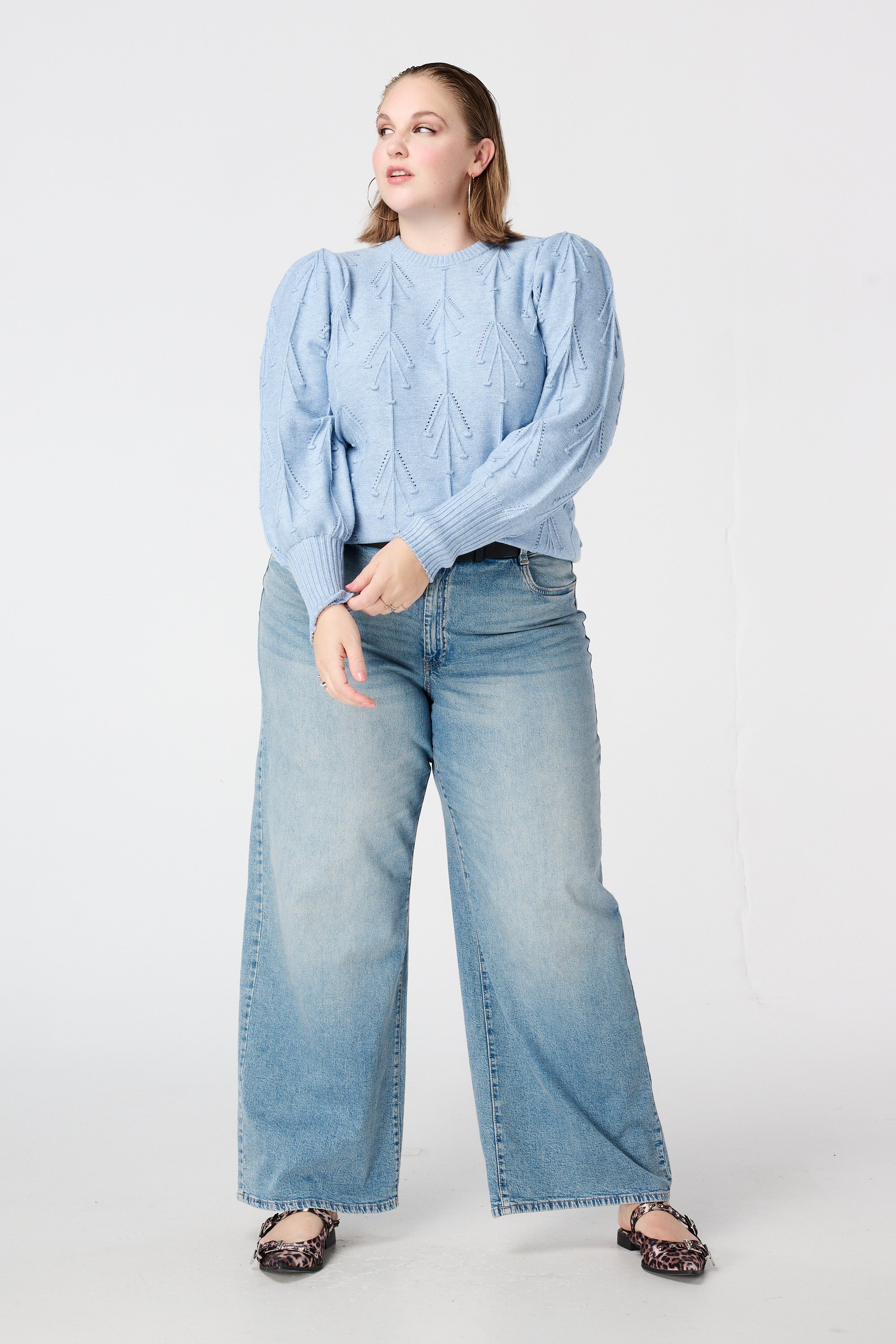 Gebreide trui met geborduurde print blauw