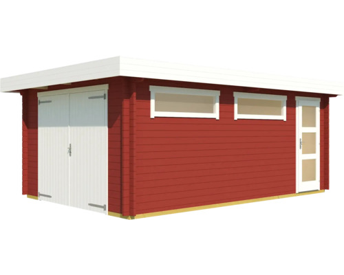 Enkele garage Outdoor Life Canberra met houten deur 360 x 540 cm Zweeds rood
