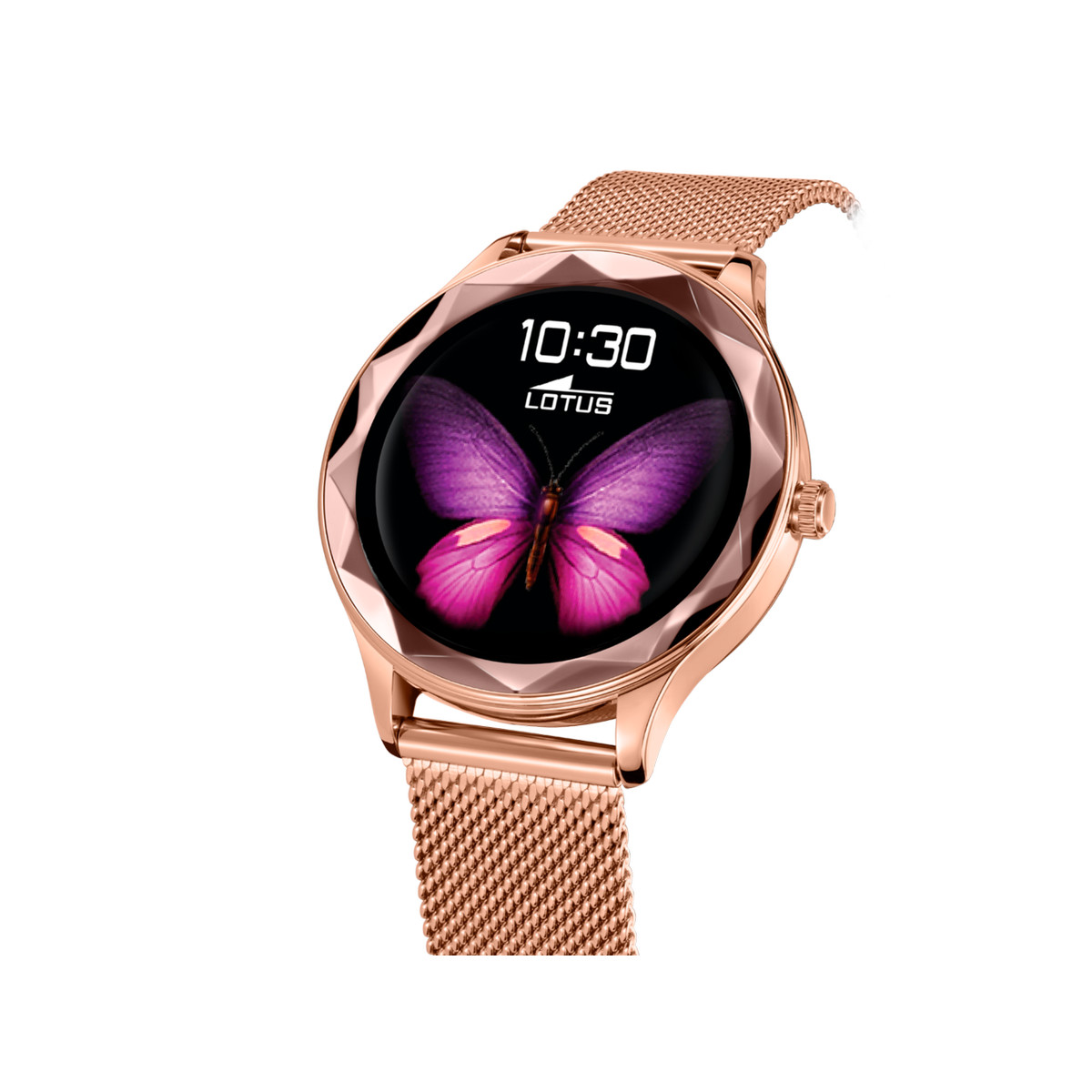 Montre LOTUS smartwatch femme connecté, bracelet acier doré rose