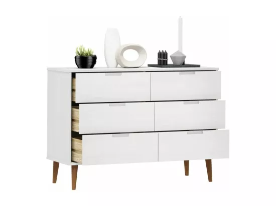 Commode MOLDE Blanc 113x40x80 Bois de pin massif