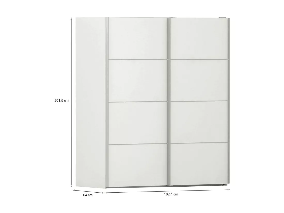 Garde-robe 2 portes Cassano, Meubles de chambre, Penderie de plain-pied, Placard à vêtements, 182x64 h202 cm, Blanc