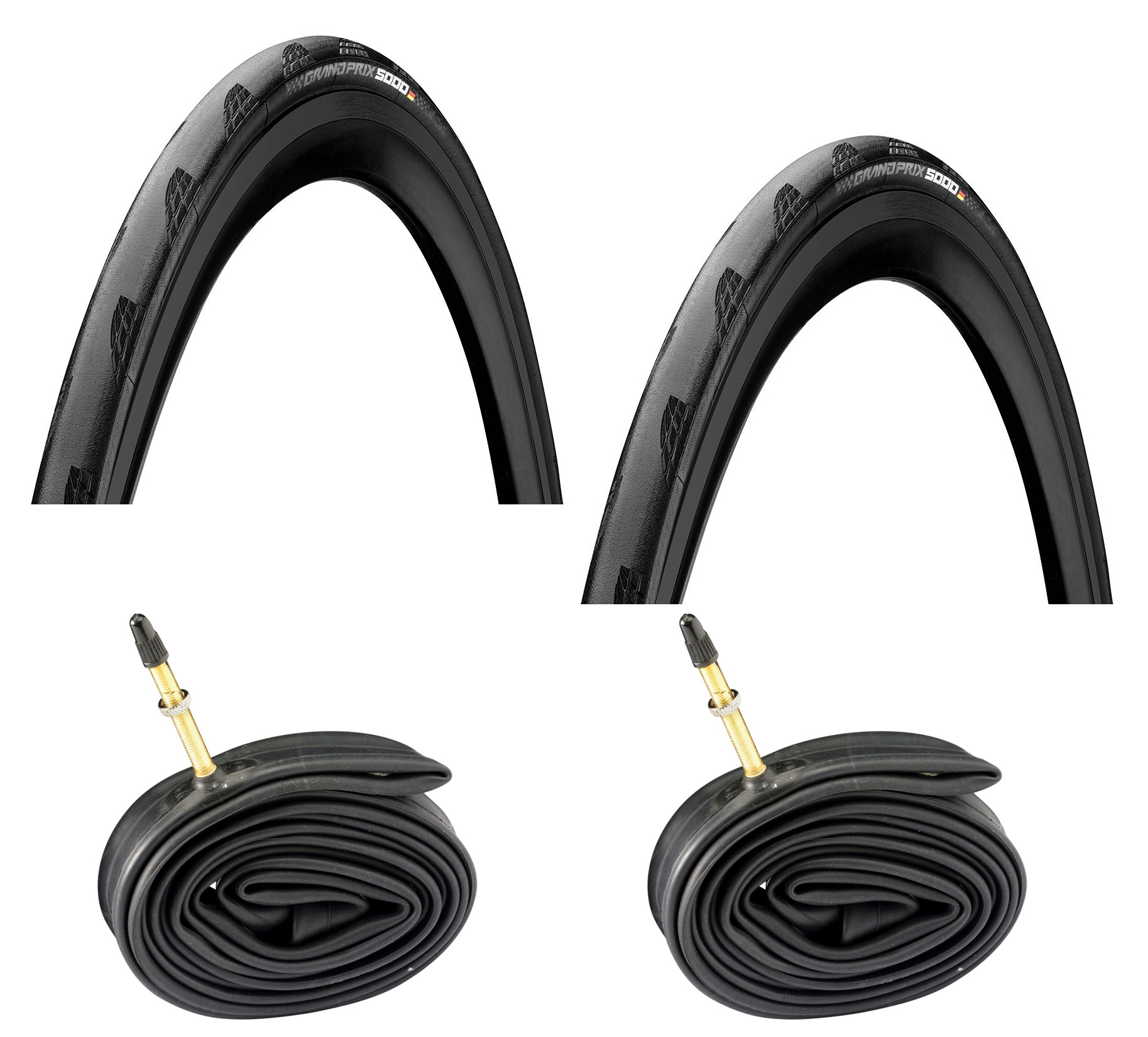 2 Dæk + 2 Slanger Continental Grand Prix 5000 700x28C 48mm Racer Ventil